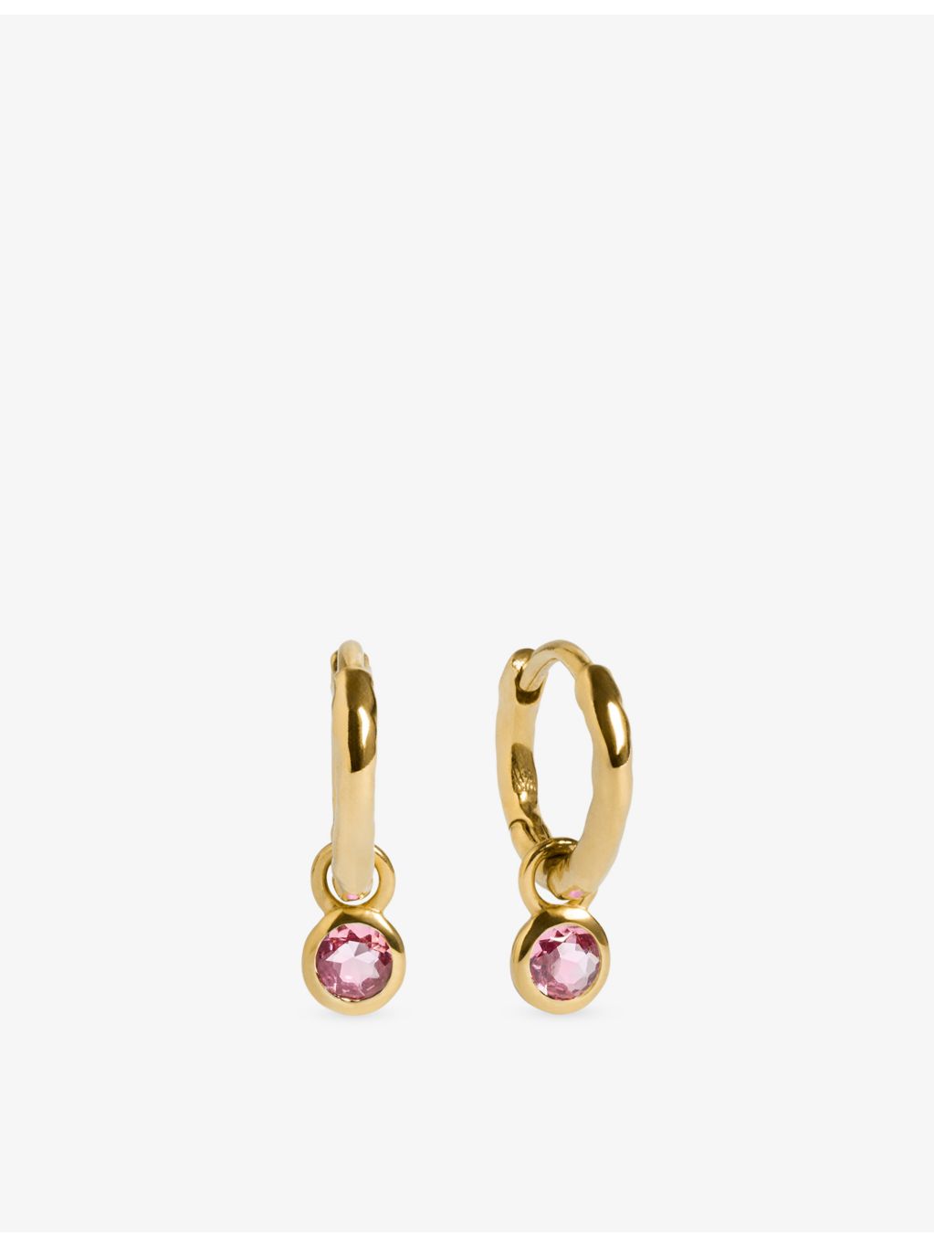 Monica Vinader pink tourmaline huggie earrings in 18ct gold vermeil (British brand)