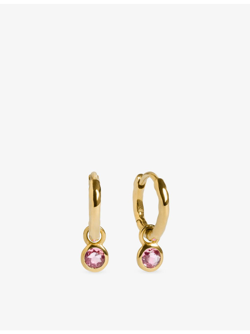 Monica Vinader pink tourmaline huggie earrings in 18ct gold vermeil (British brand)