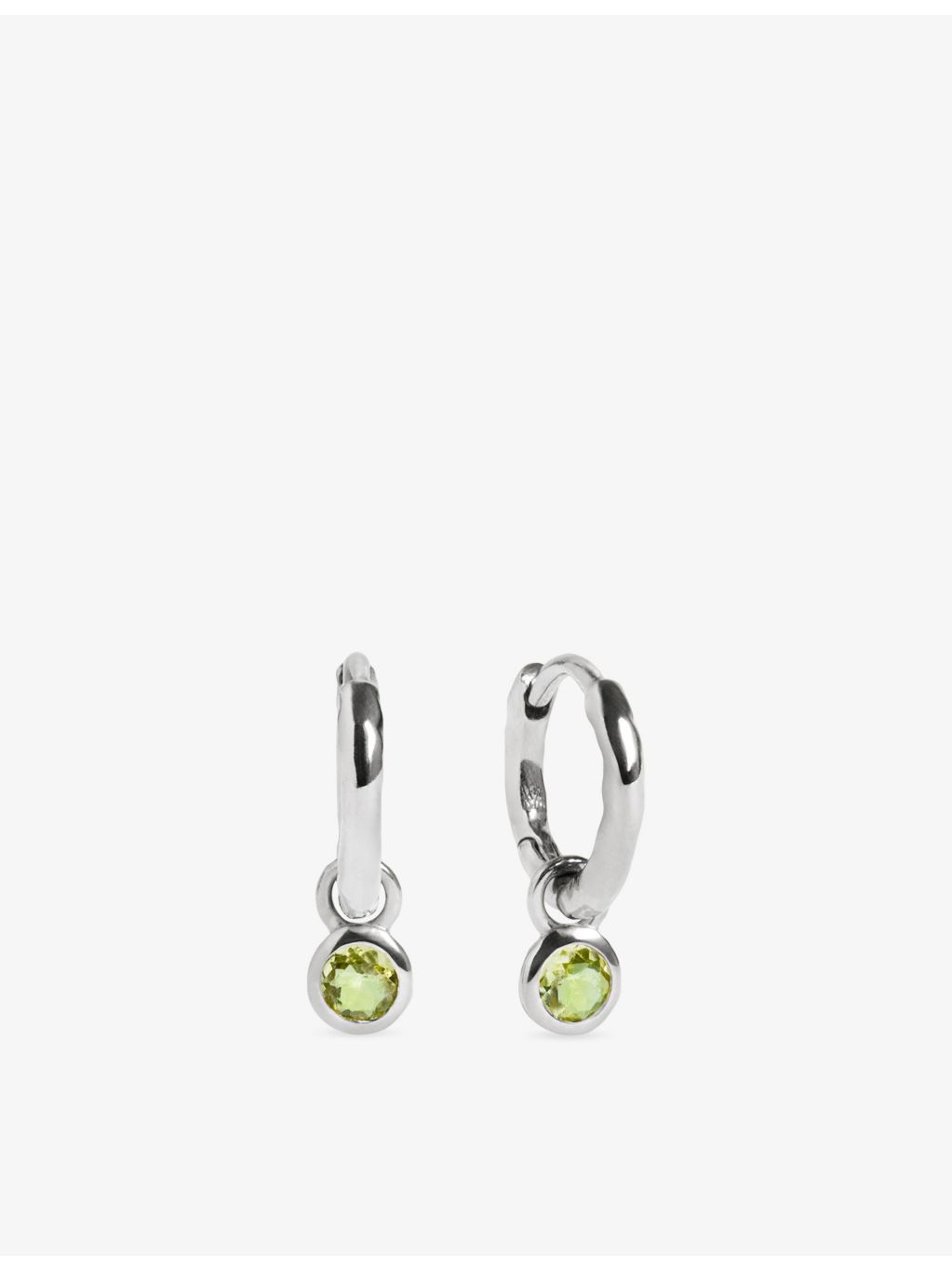 Monica Vinader sterling silver peridot huggie earrings, UK version
