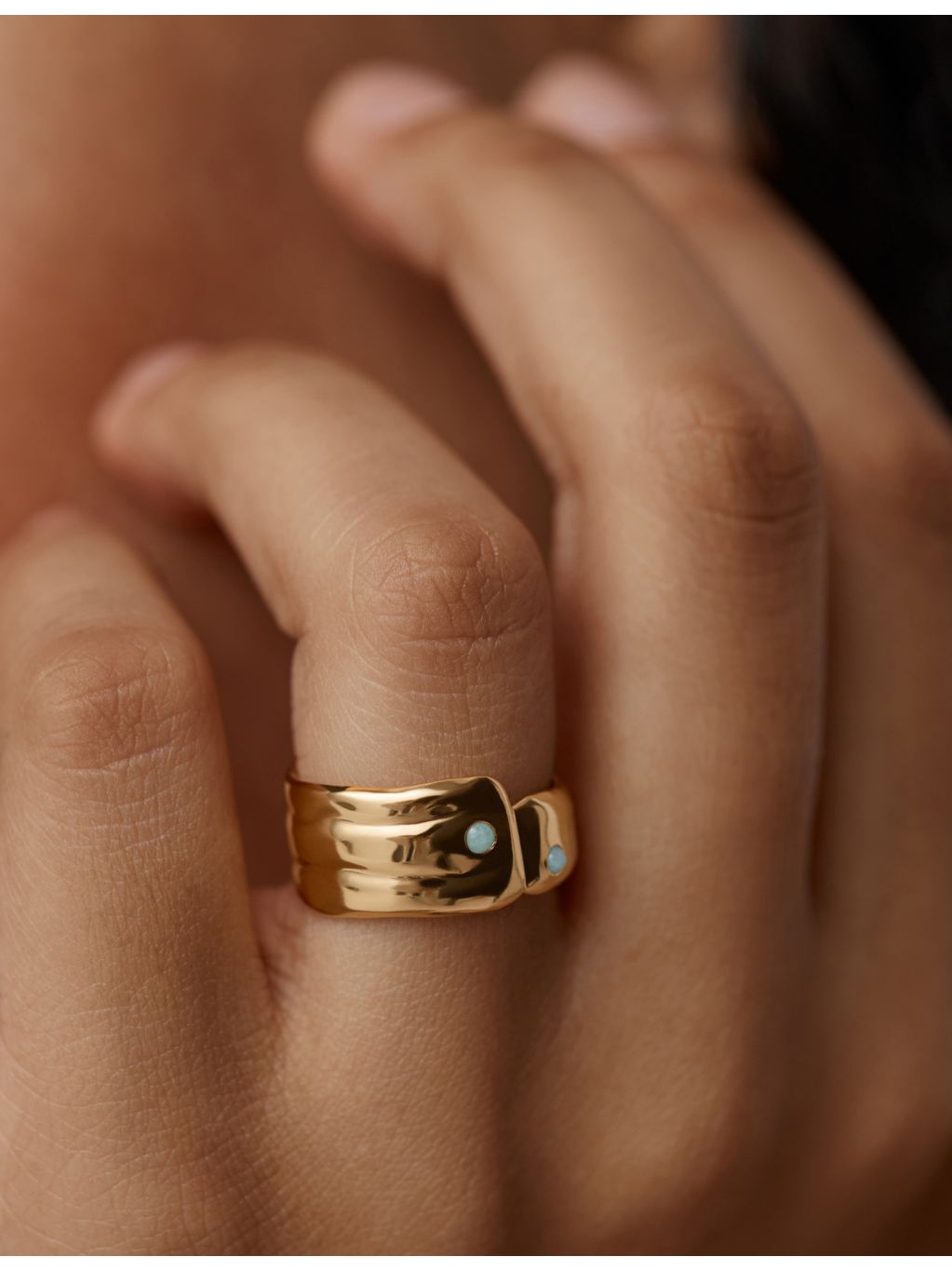 Monica Vinader Amaia Bold 18ct gold vermeil amazonite ring - British product
