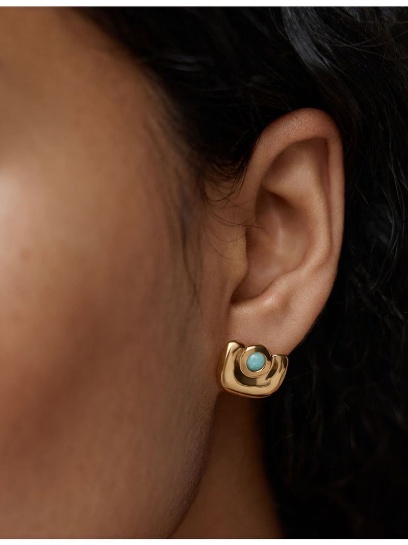 Monica Vinader Amaia gold vermeil amazonite stud earrings, imported from the UK
