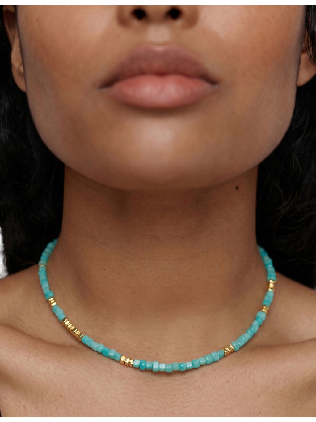 Monica Vinader Amaia amazonite beaded necklace 18ct yellow gold vermeil, UK version