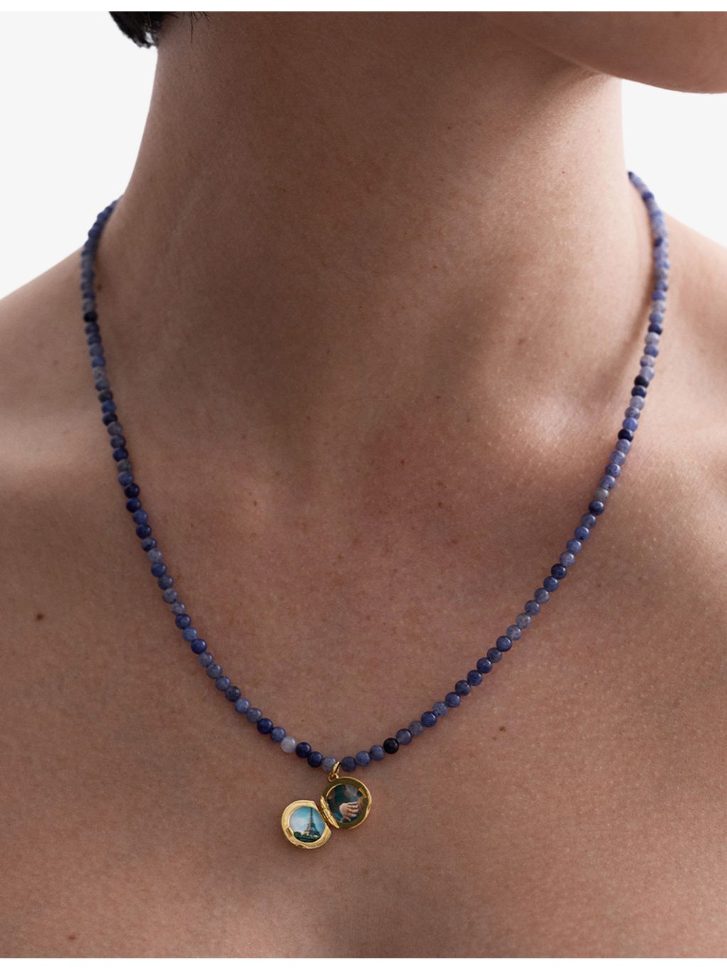 Astley Clarke Tiny Star locket, blue aventurine, imported from the UK