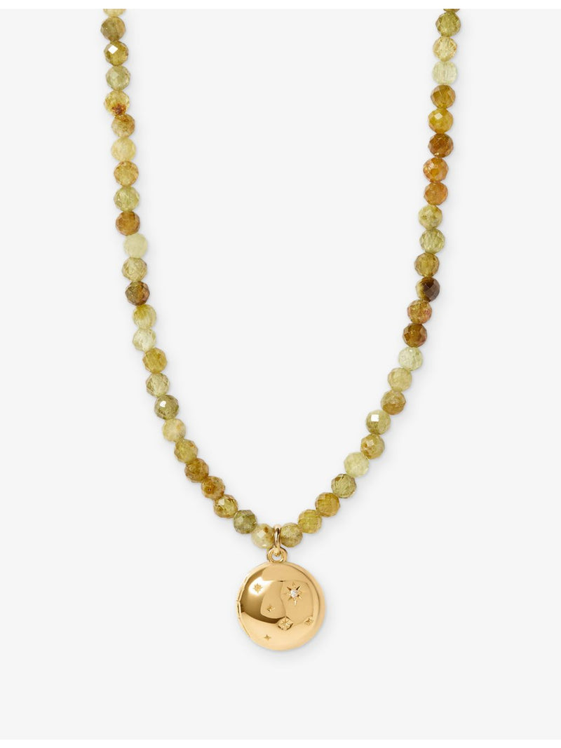 Astley Clarke yellow gold plated locket necklace with green garnet (British brand)