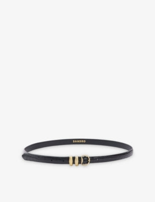 Sandro Branded-Buckle Mock-Croc Leather Belt