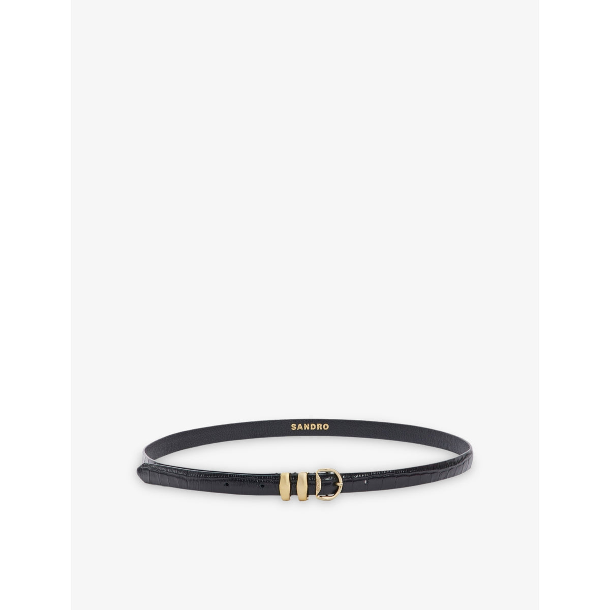 Branded-Buckle Mock-Croc Leather Belt - 22