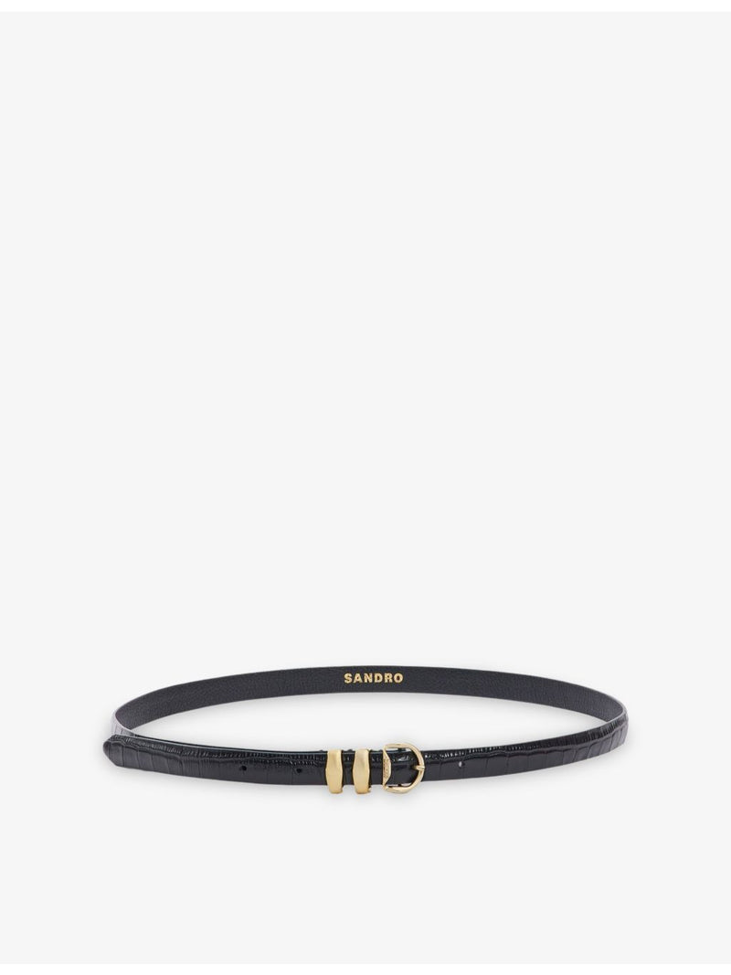 Sandro mock-croc leather belt with gold-tone buckle, UK version