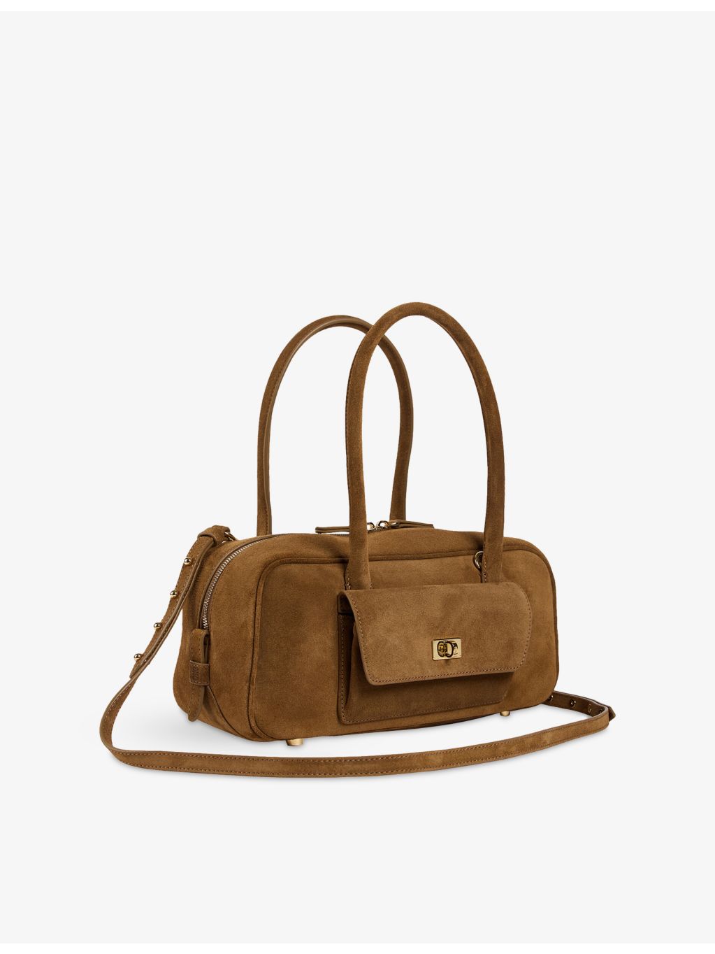 Sandro Ezmehralda suede bowling bag with twin handles, UK version