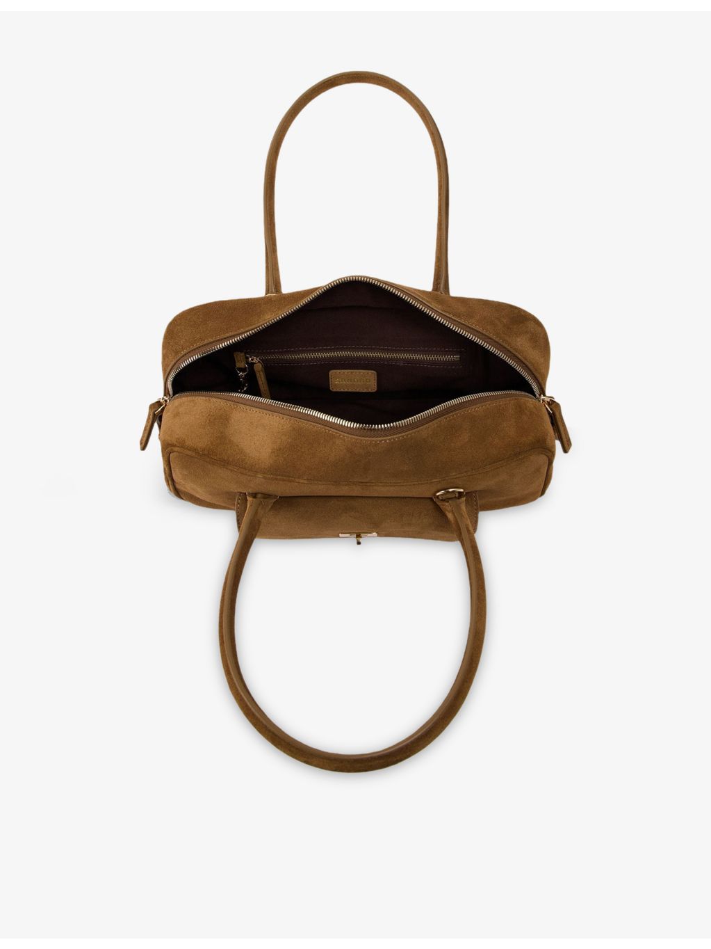 Sandro Ezmehralda suede bowling bag with twin handles, UK version