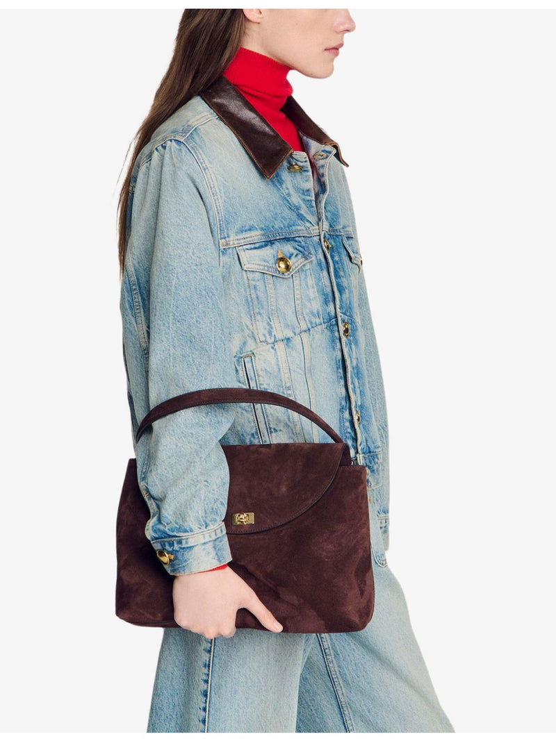 Sandro suede shoulder bag with detachable cross-body strap (British brand)
