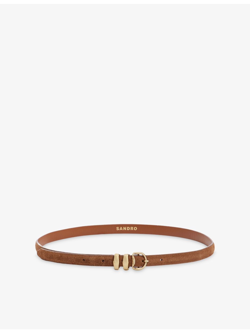 Sandro suede belt with branded gold-toned buckle, UK version