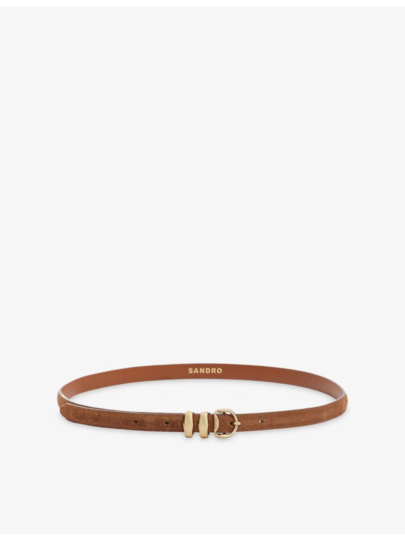 Sandro suede belt with branded gold-toned buckle, UK version