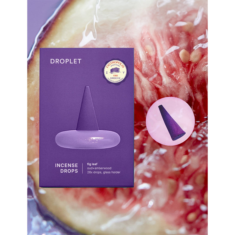 Fig Leaf incense droplet set of 26 with glass holder (British brand)