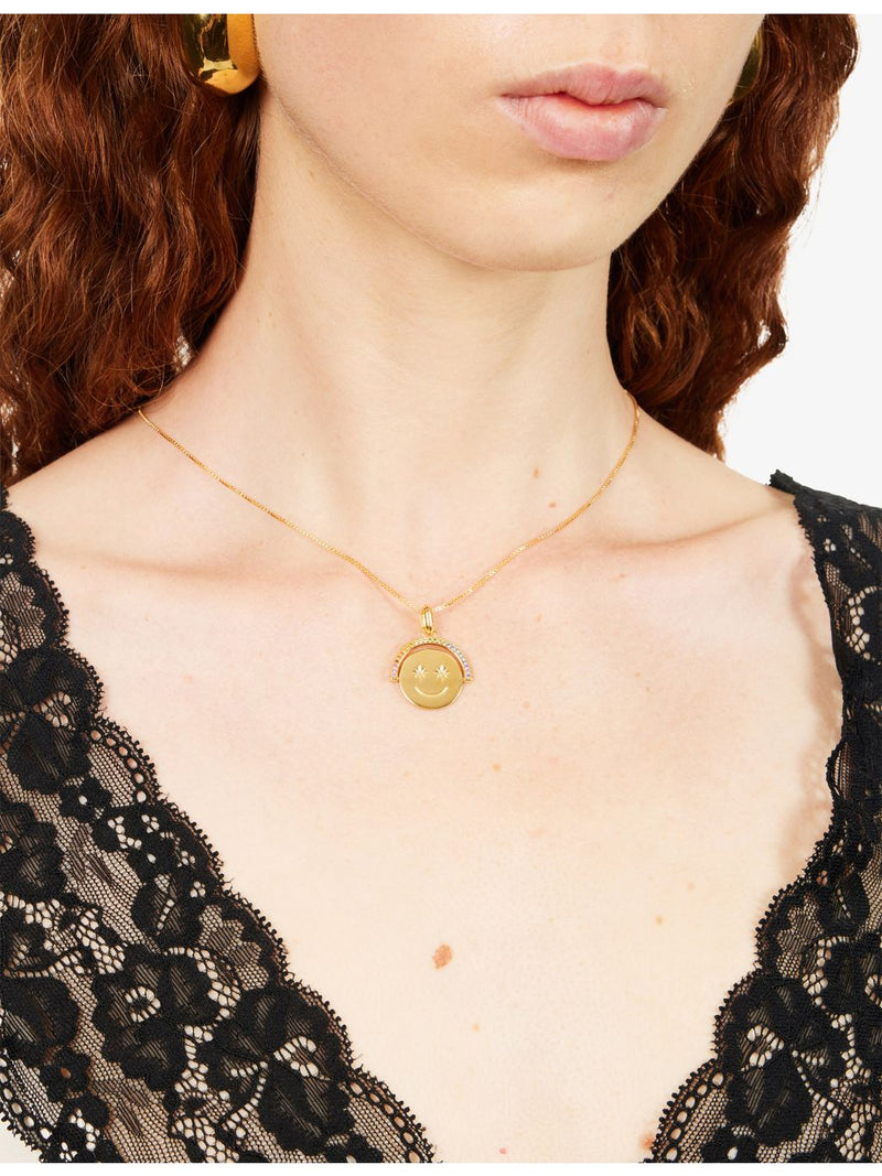 Rachel Jackson rainbow happy face 14ct gold-plated necklace, imported from the UK