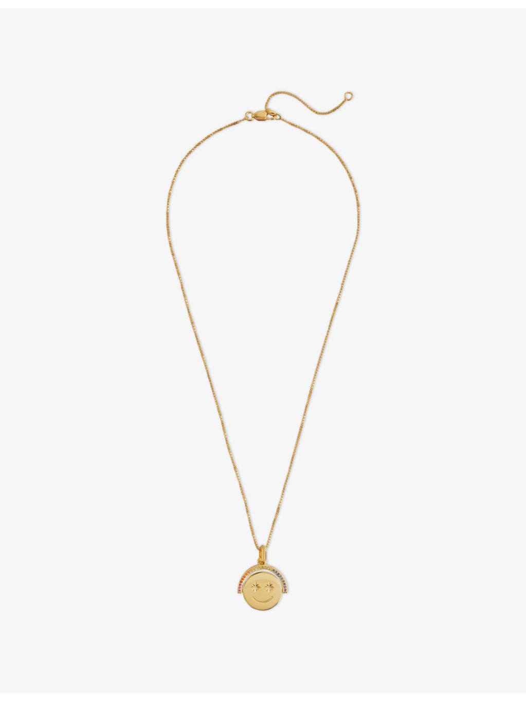 Rachel Jackson rainbow happy face 14ct gold-plated necklace, imported from the UK