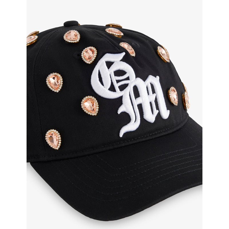 GODMADE cotton cap with gemstone embellishment and adjustable strap, British brand