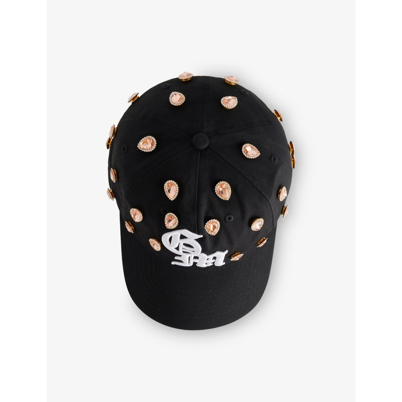 GODMADE cotton cap with gemstone embellishment and adjustable strap, British brand