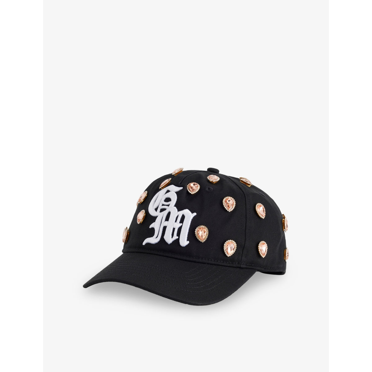 GODMADE cotton cap with gemstone embellishment and adjustable strap, British brand