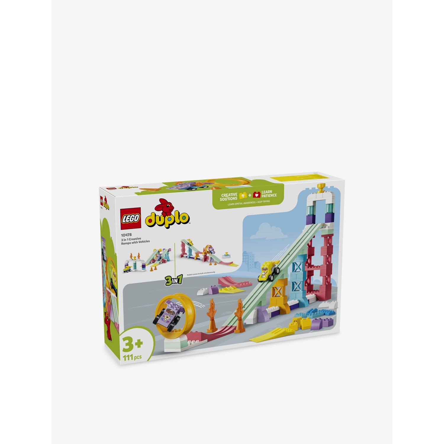 LEGO DUPLO 3-in-1 Creative Ramps with Vehicles playset 111 pieces (British brand)