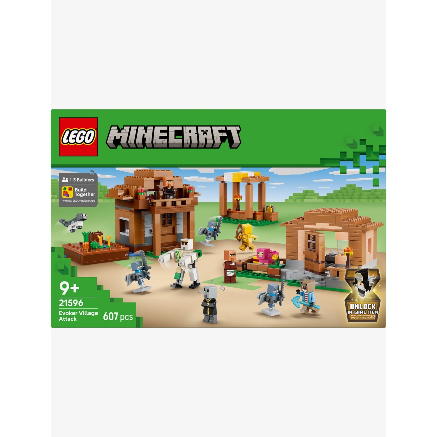 LEGO Minecraft Evoker Village Attack playset 607 pieces, imported from the UK