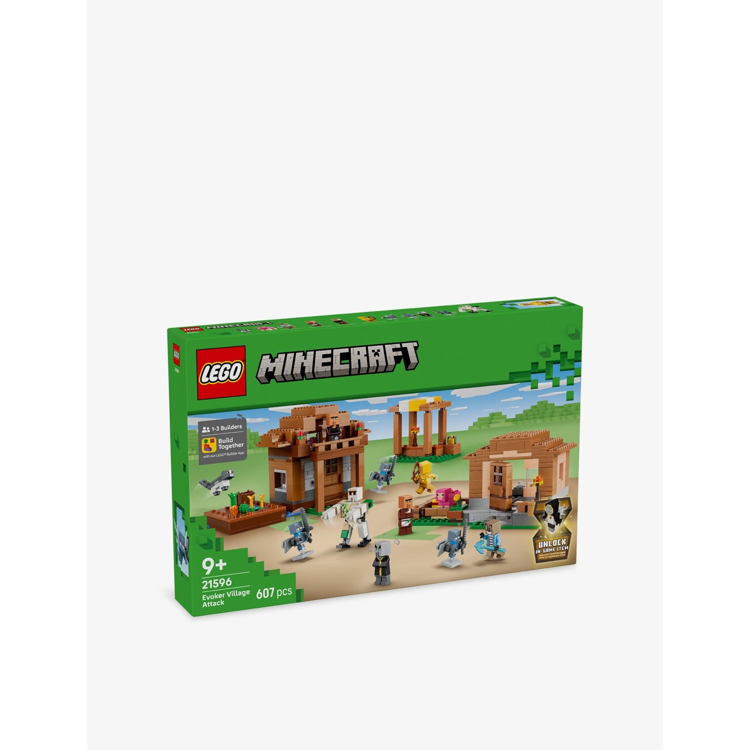LEGO Minecraft Evoker Village Attack playset 607 pieces, imported from the UK