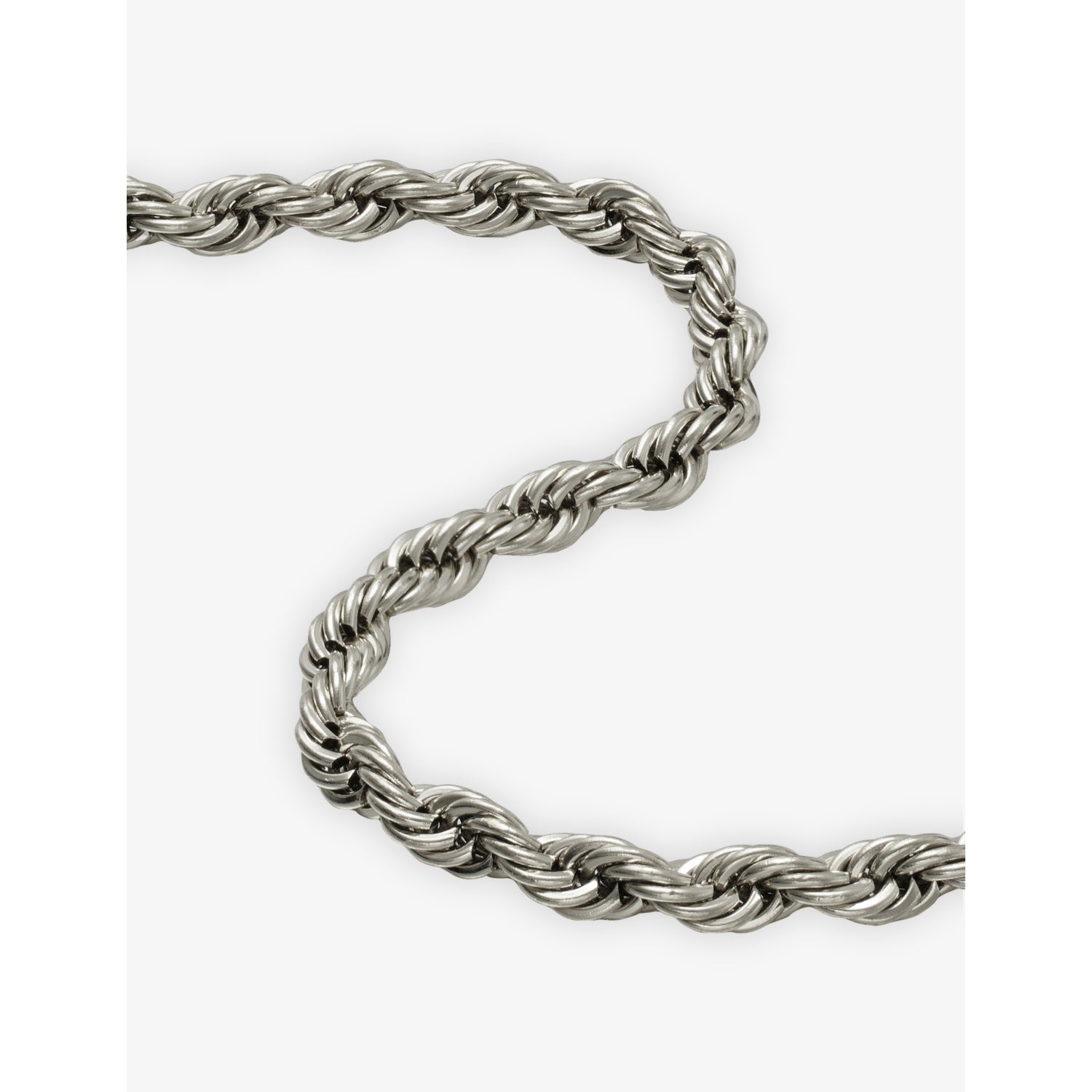 GLD white rhodium-plated silver rope chain 4mm, imported from the UK