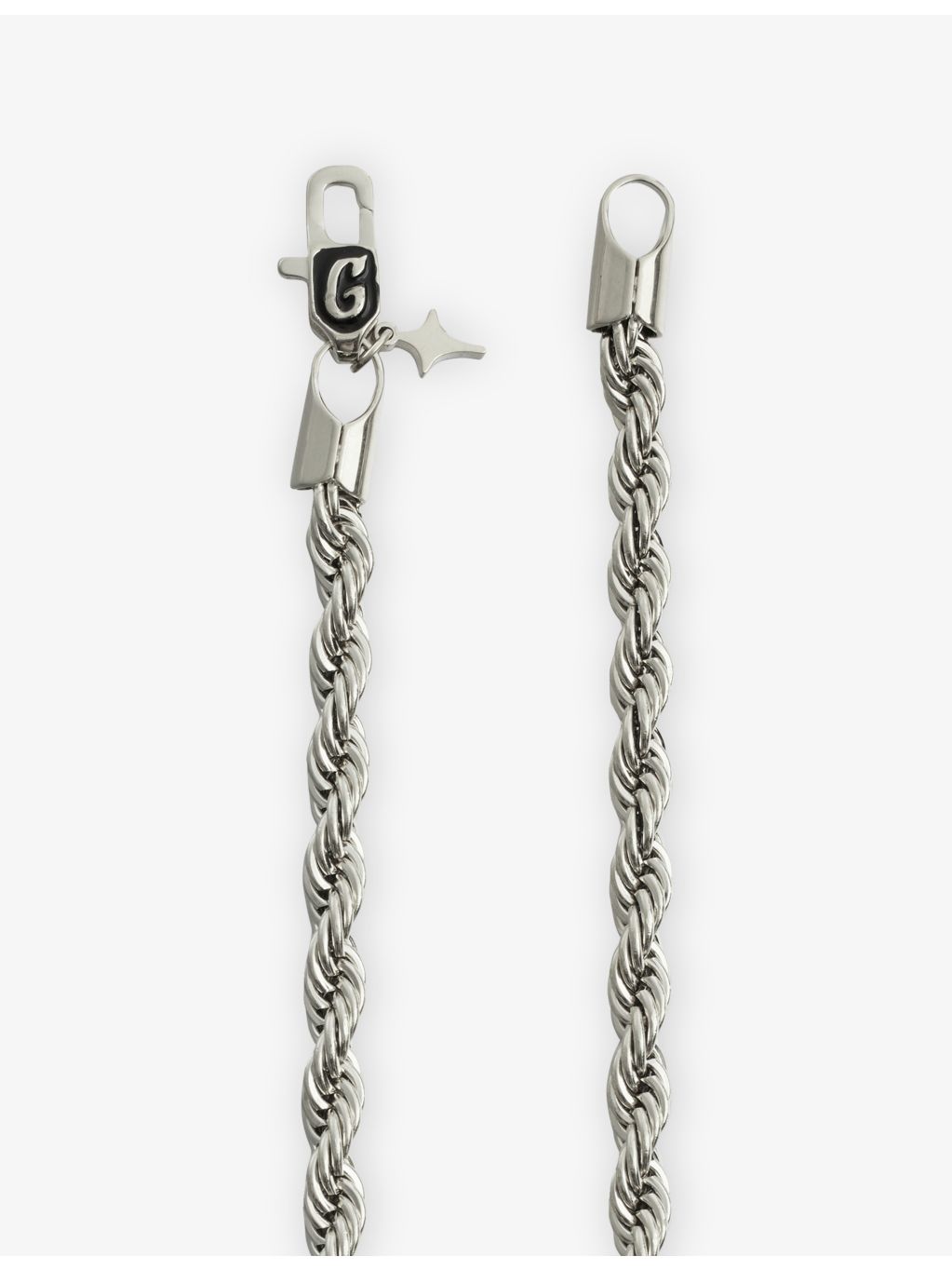 GLD white rhodium-plated silver rope chain 4mm, imported from the UK