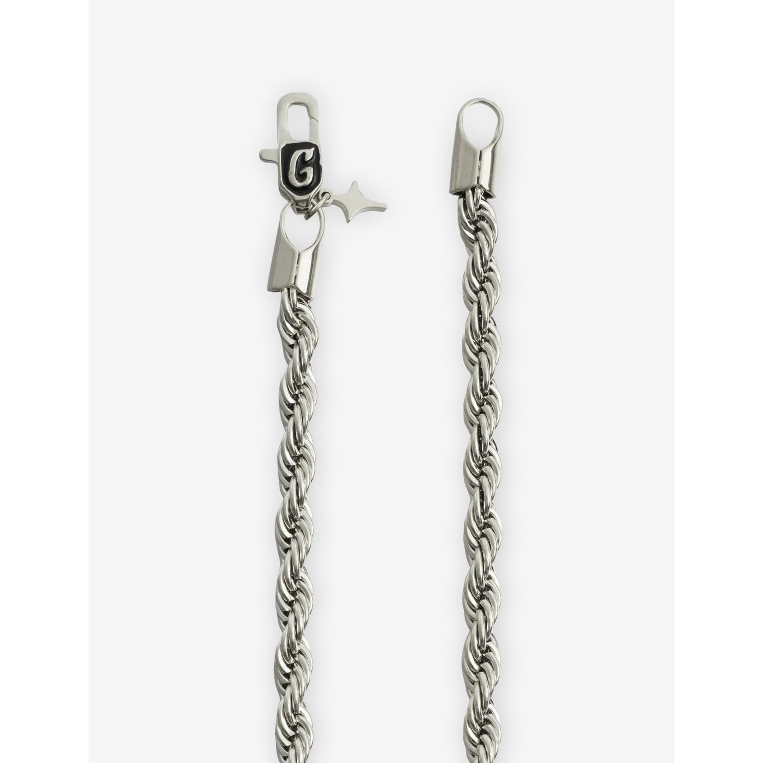 GLD white rhodium-plated silver rope chain 4mm, imported from the UK