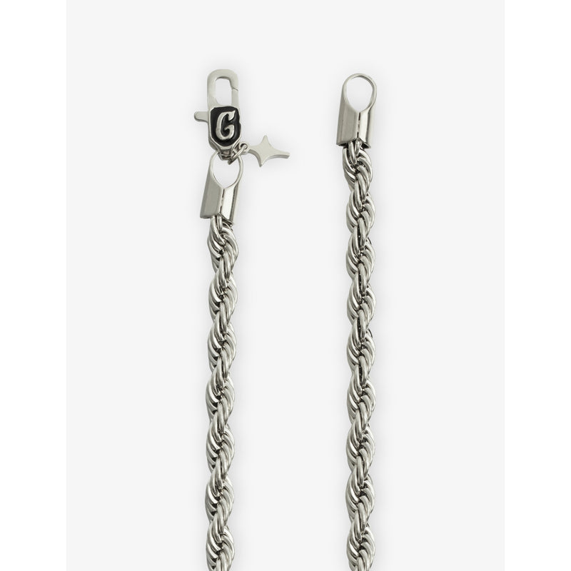 GLD white rhodium-plated silver rope chain 4mm, imported from the UK
