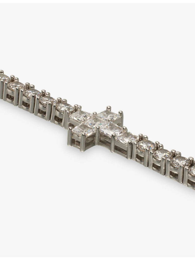 GLD cross bracelet 14ct white gold plated cubic zirconia - British product