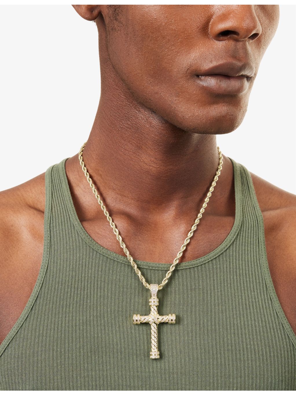 GLD 18ct gold-plated rope cross pendant, imported from the UK
