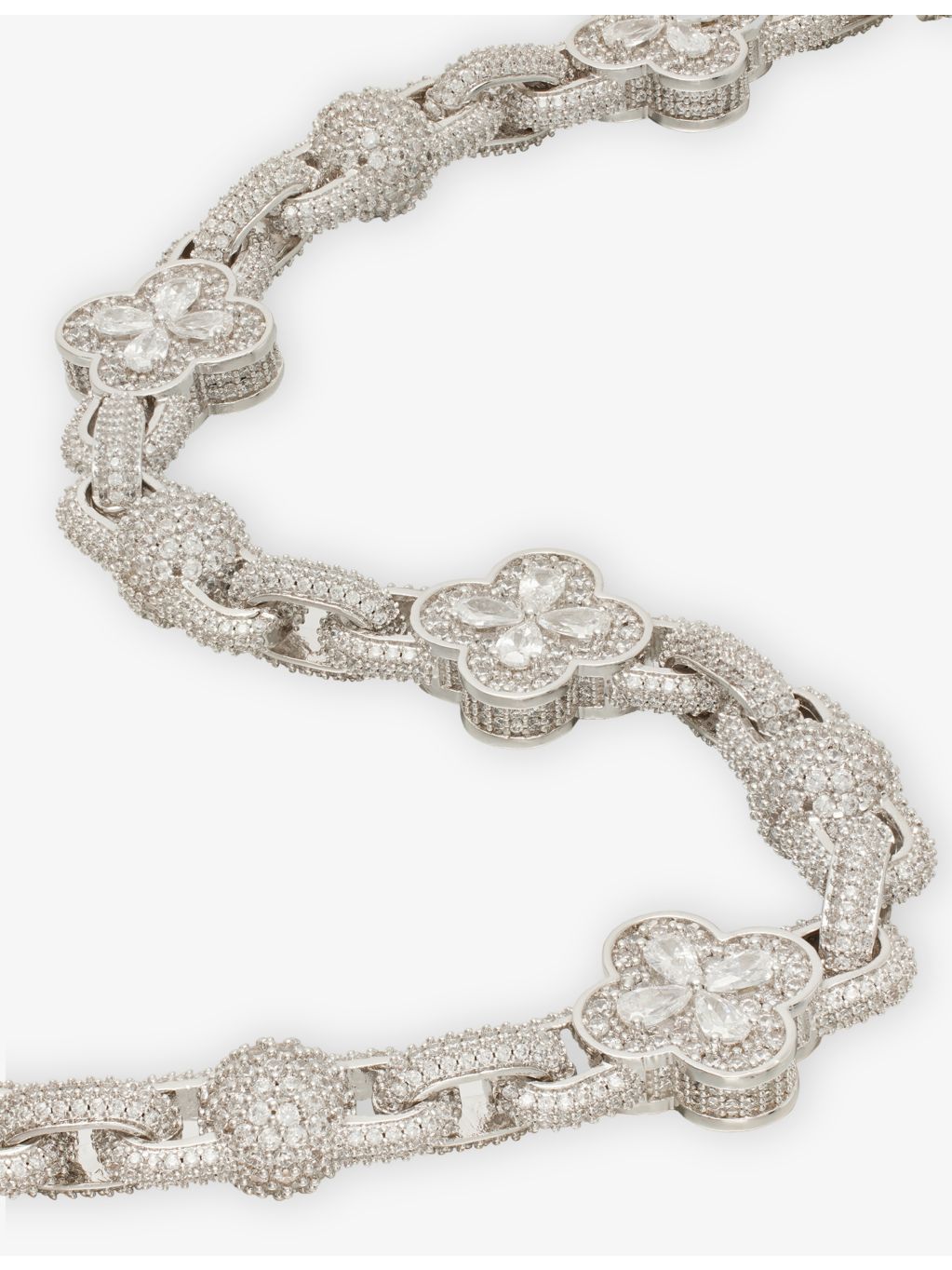 GLD rhodium-plated necklace clover motif 10mm chain, imported from the UK