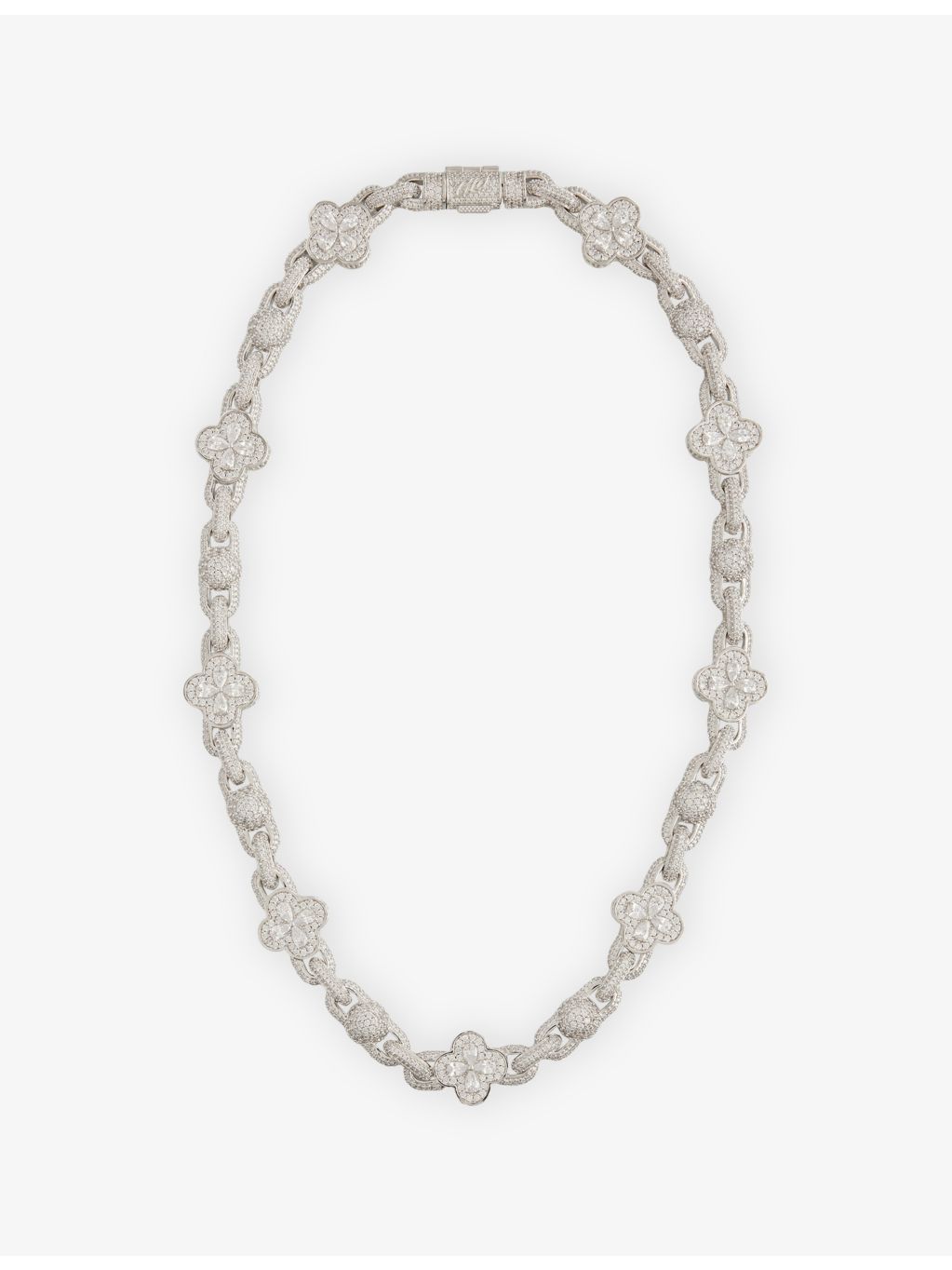 GLD rhodium-plated necklace clover motif 10mm chain, imported from the UK