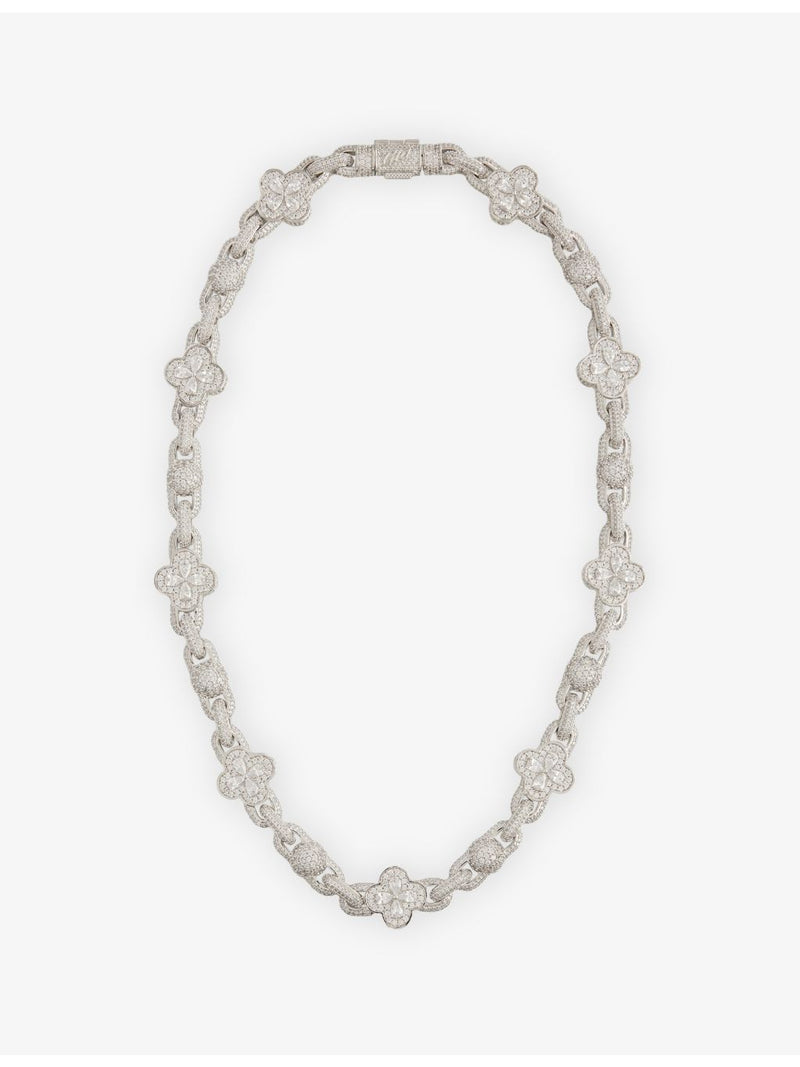 GLD rhodium-plated necklace clover motif 10mm chain, imported from the UK