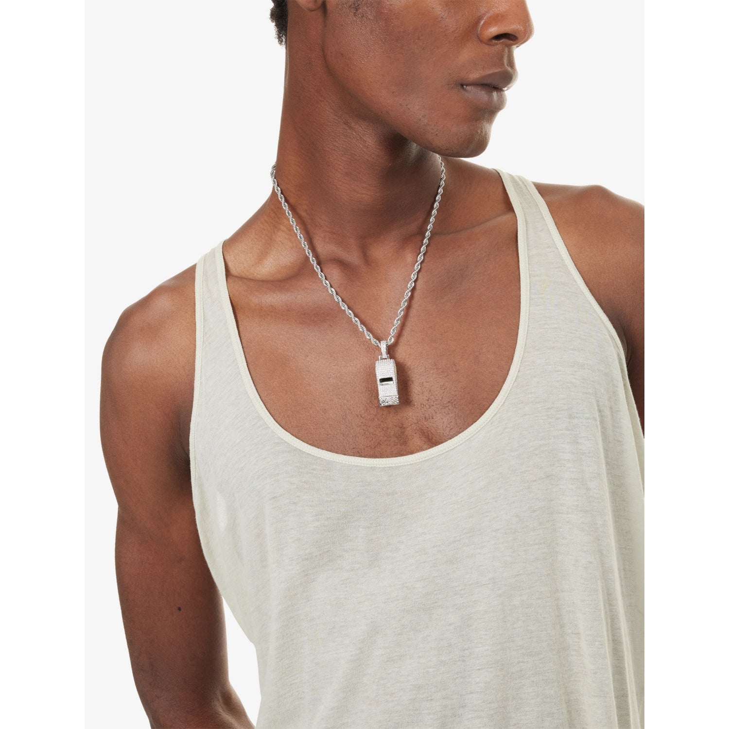 GLD rhodium-plated whistle pendant with cubic zirconia, 14mm x 35mm (British brand)