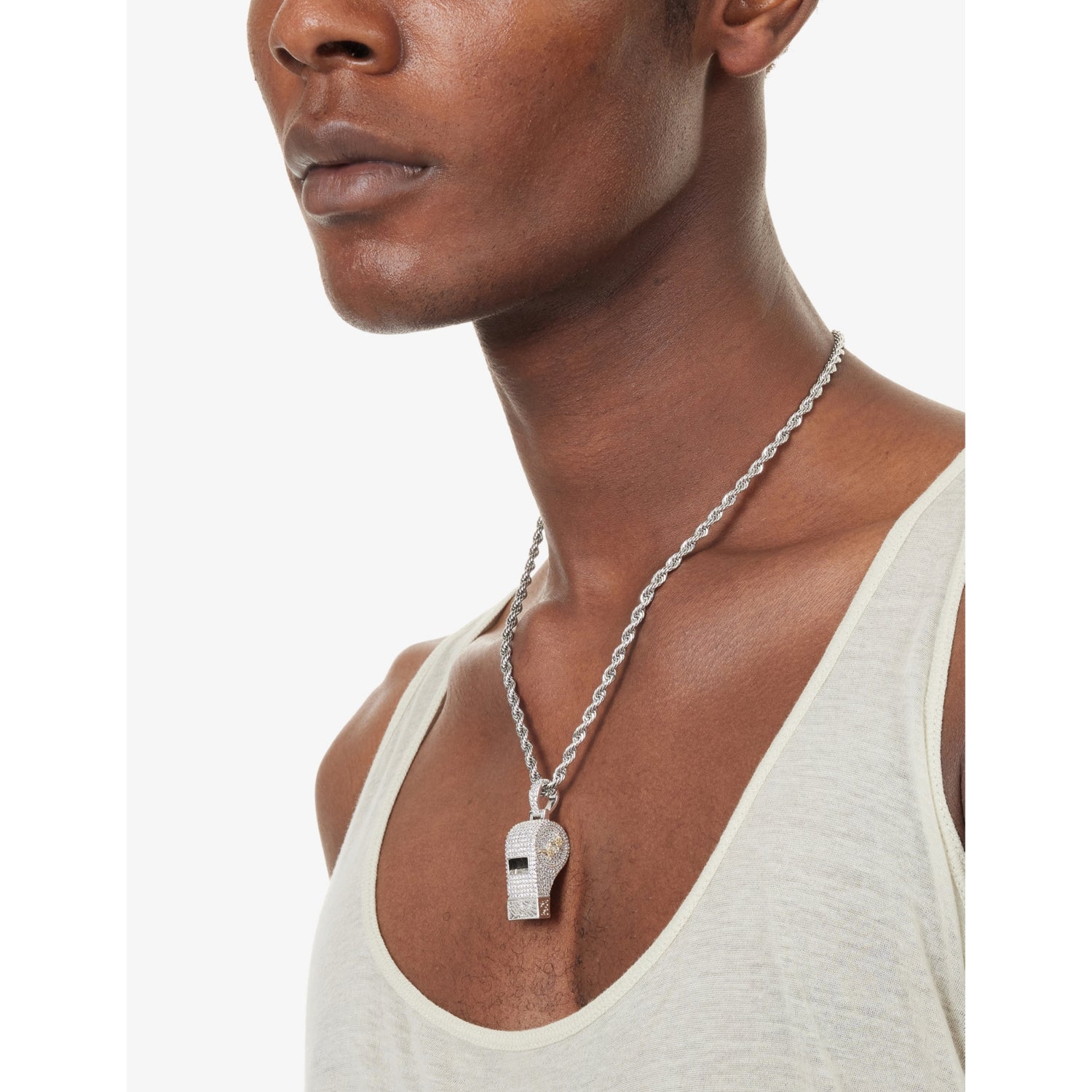 GLD rhodium-plated whistle pendant with cubic zirconia, 14mm x 35mm (British brand)