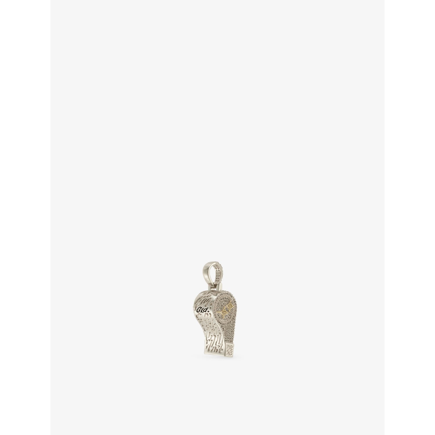 GLD rhodium-plated whistle pendant with cubic zirconia, 14mm x 35mm (British brand)