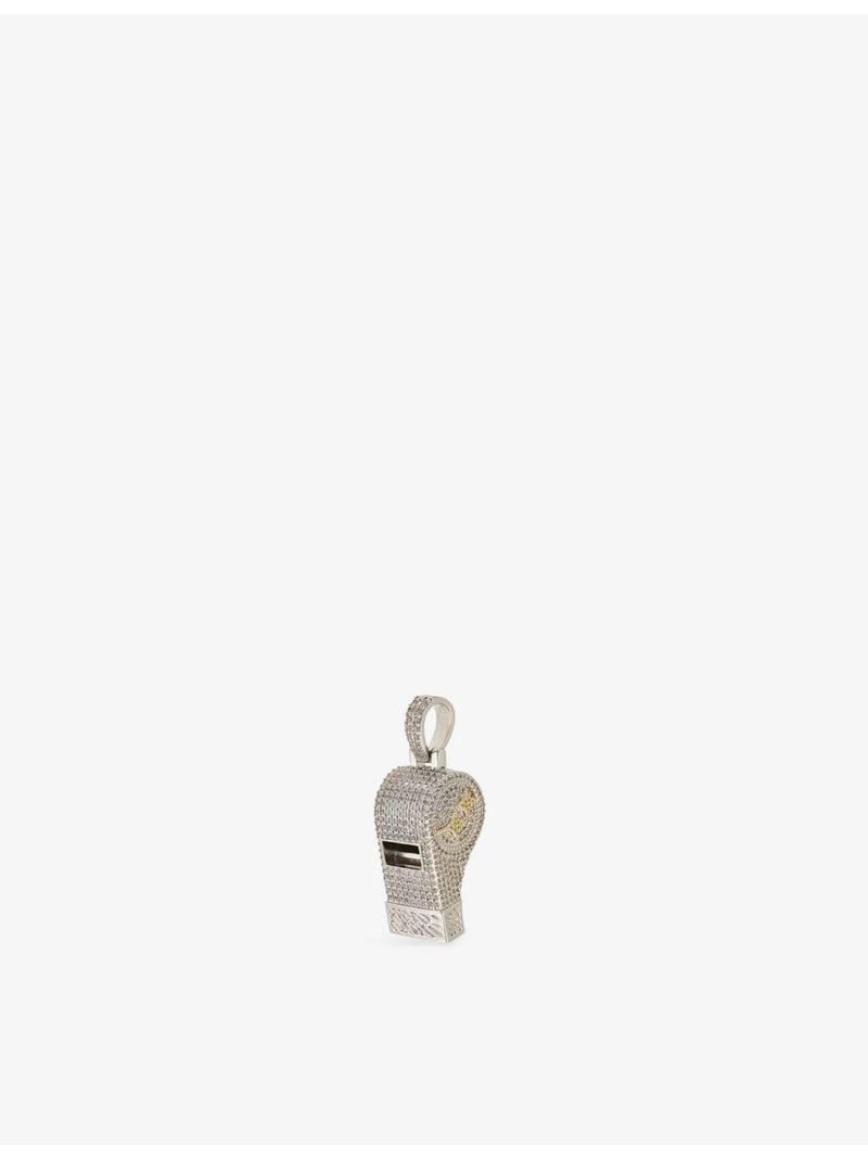 Iced Functioning Whistle Rhodium-Plated Pendant