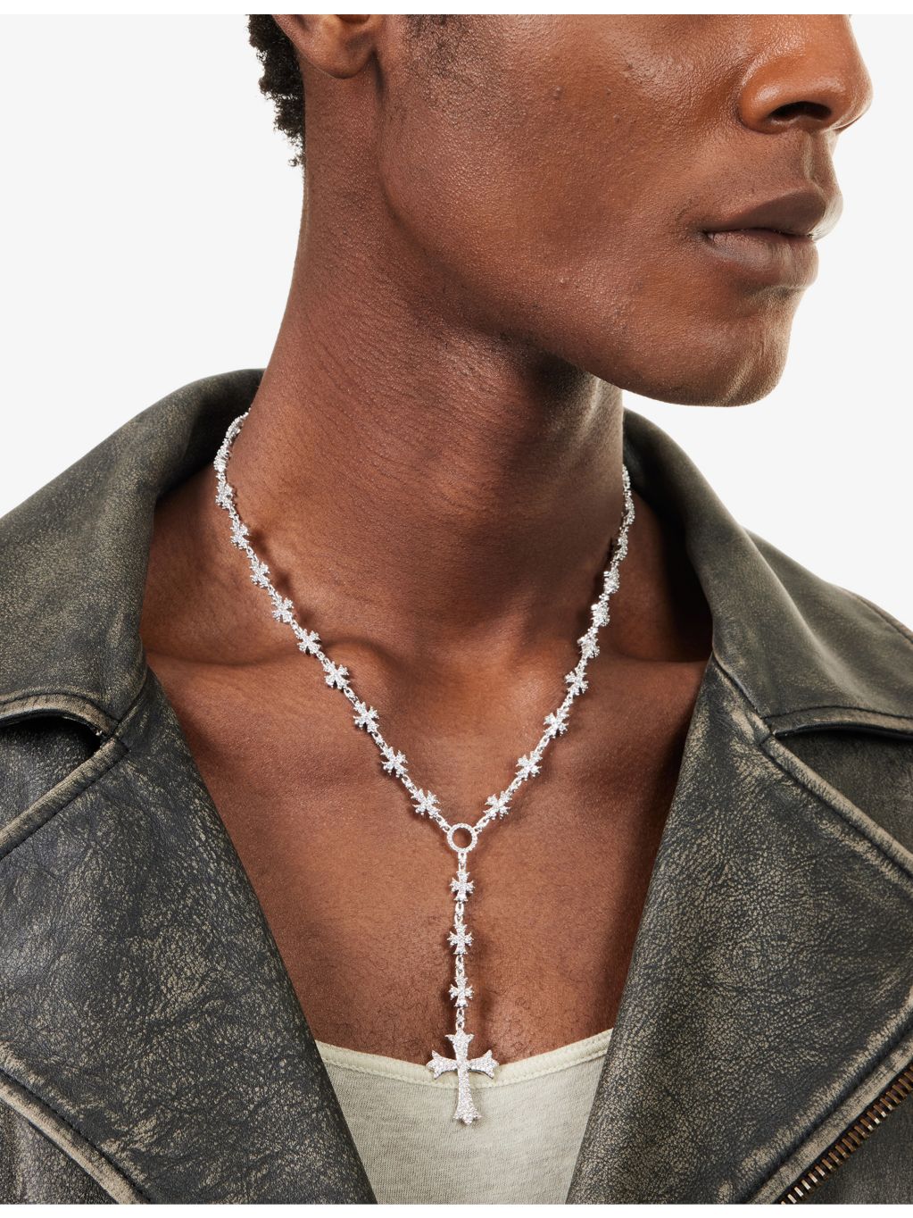 GLD rhodium plated white gold cross necklace with cubic zirconia (British brand)