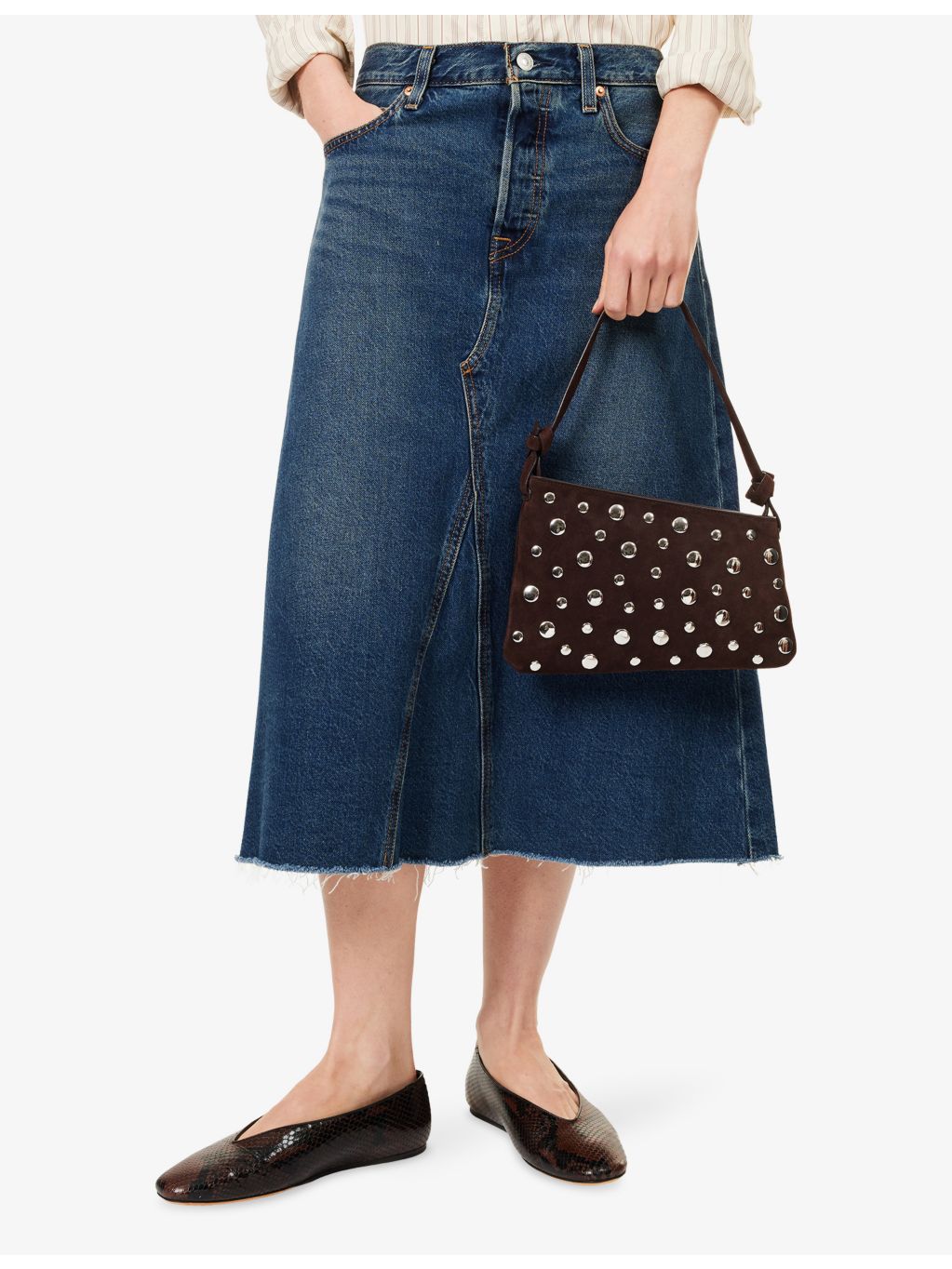 Staud Dani mini suede shoulder bag with silver studs, UK version