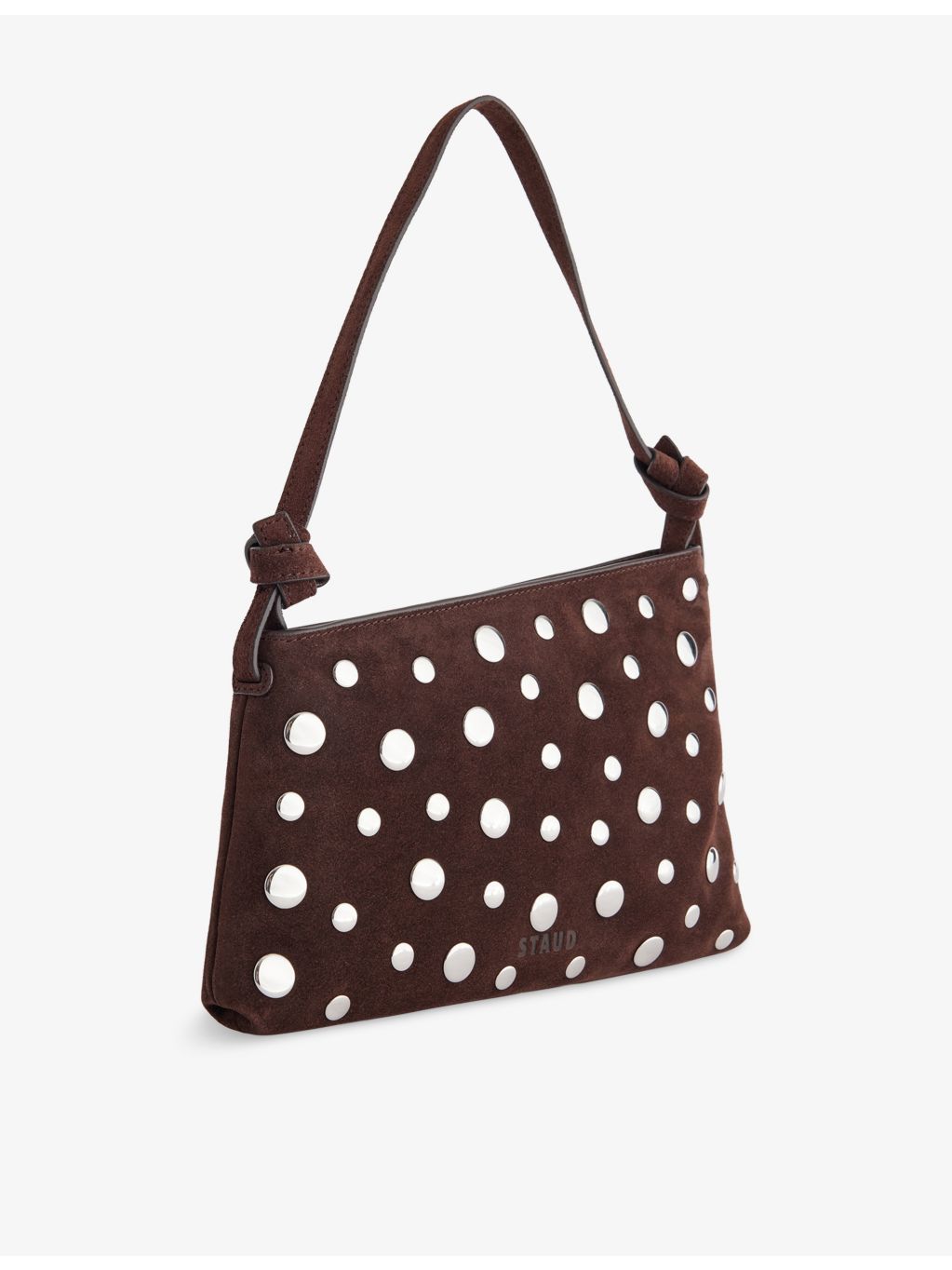 Staud Dani mini suede shoulder bag with silver studs, UK version