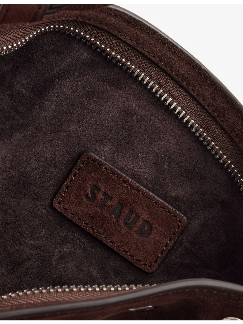 Staud Dani mini suede shoulder bag with silver studs, UK version