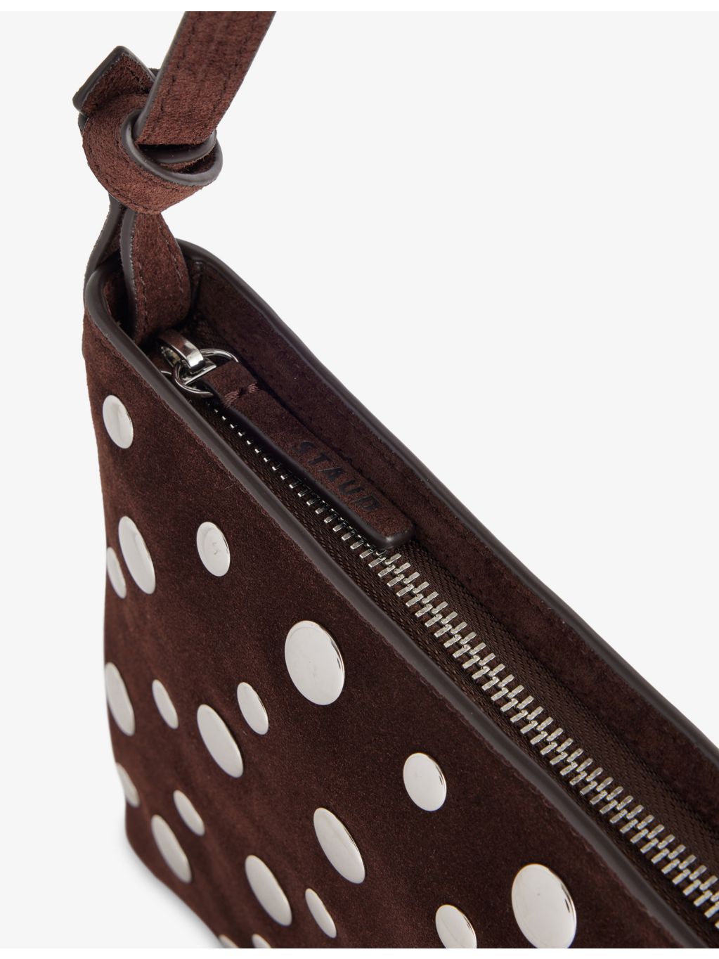 Staud Dani mini suede shoulder bag with silver studs, UK version