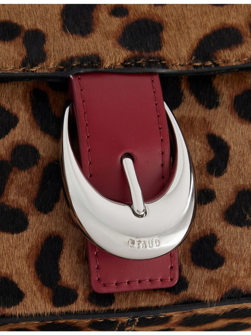 Staud Harlow leopard leather shoulder bag, imported from the UK
