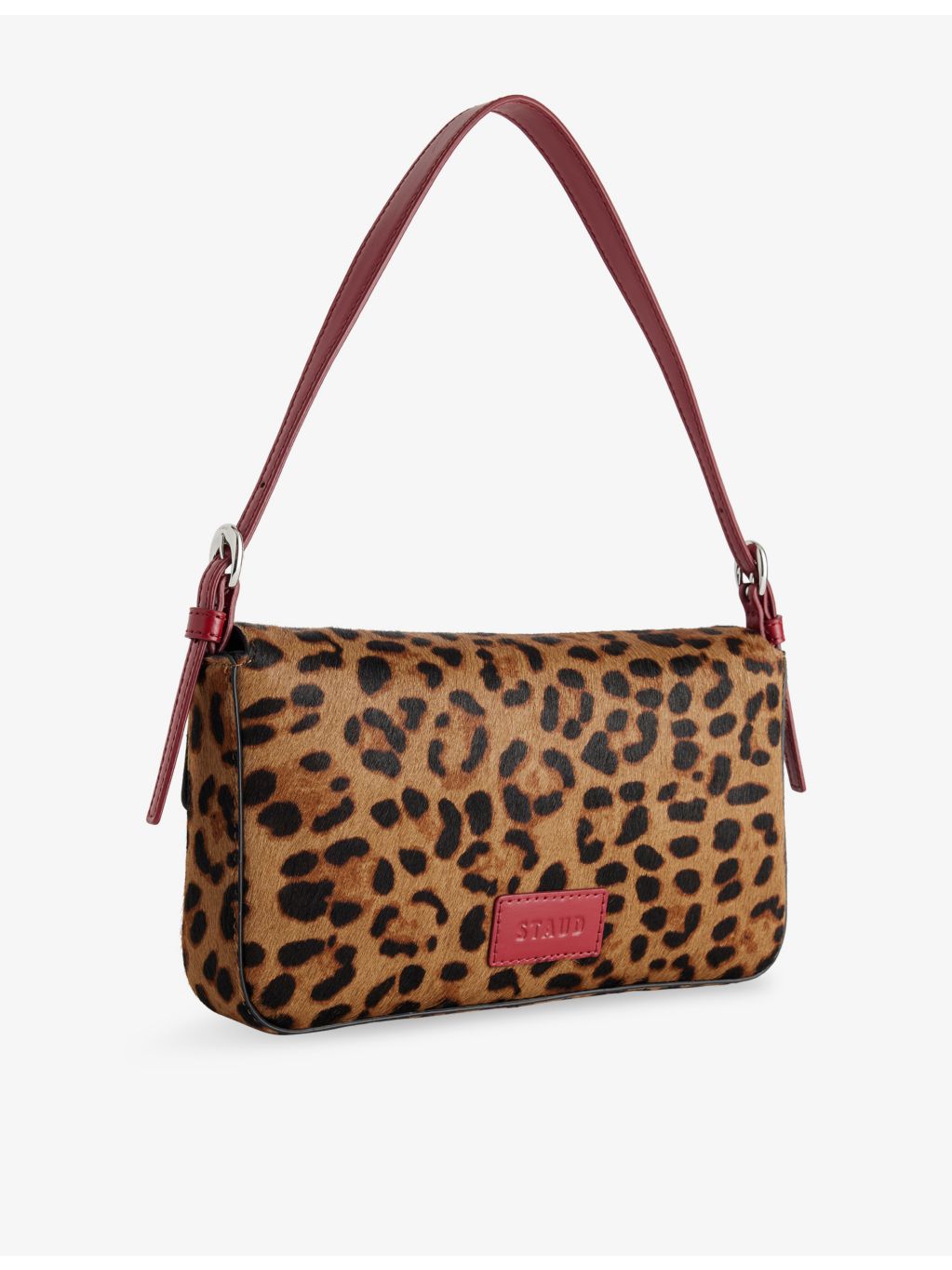 Staud Harlow leopard leather shoulder bag, imported from the UK