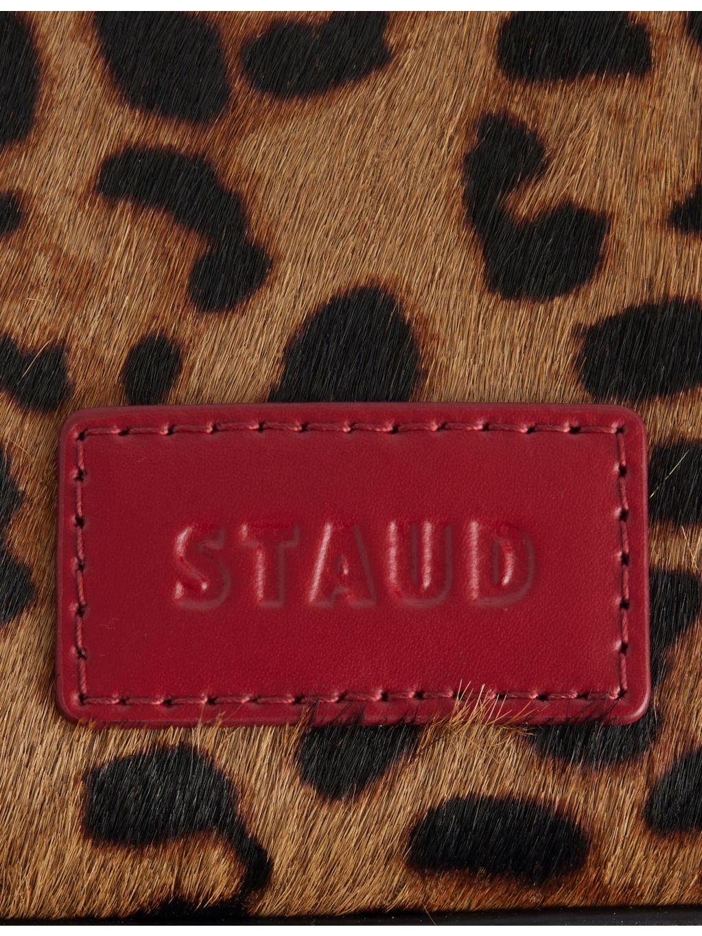 Staud Harlow leopard leather shoulder bag, imported from the UK