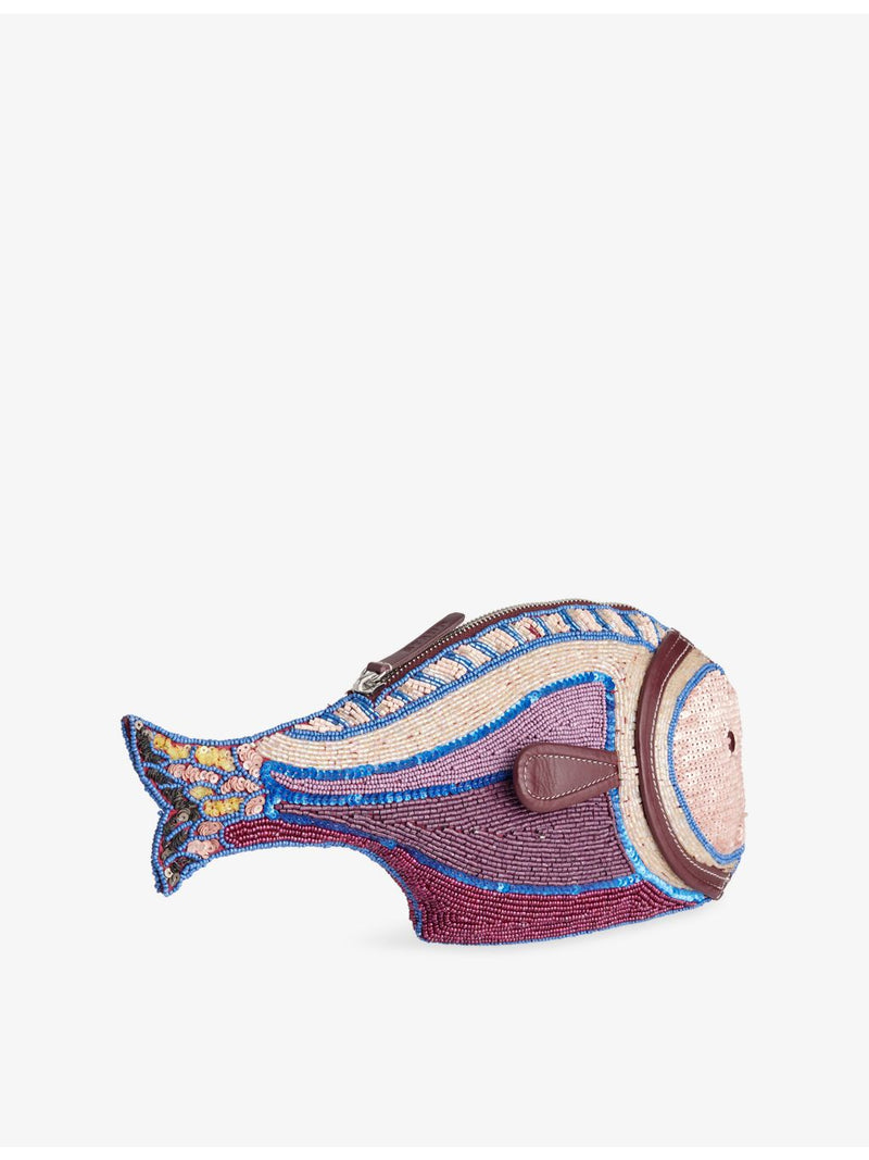 Staud Pesce beaded clutch bag with glass beads (British brand)