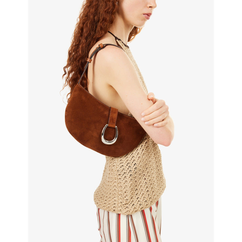 Staud Harlow Crescent suede shoulder bag, imported from the UK