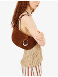 Staud Harlow Crescent suede shoulder bag, imported from the UK