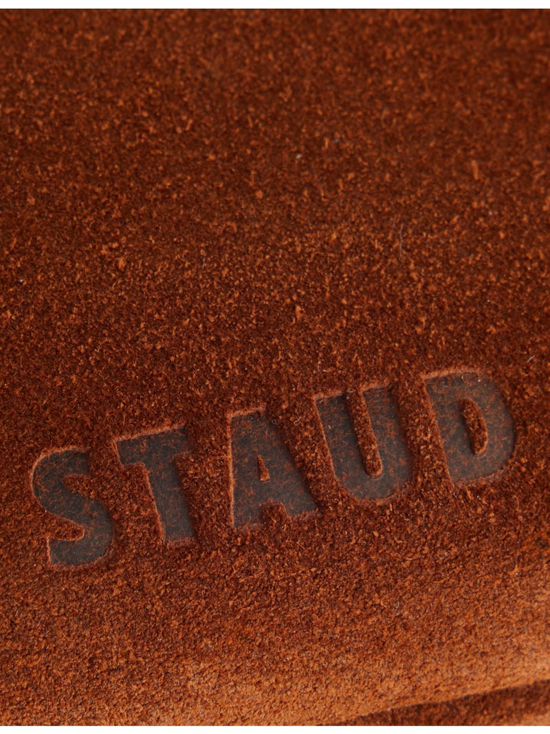 Staud Harlow Crescent suede shoulder bag, imported from the UK